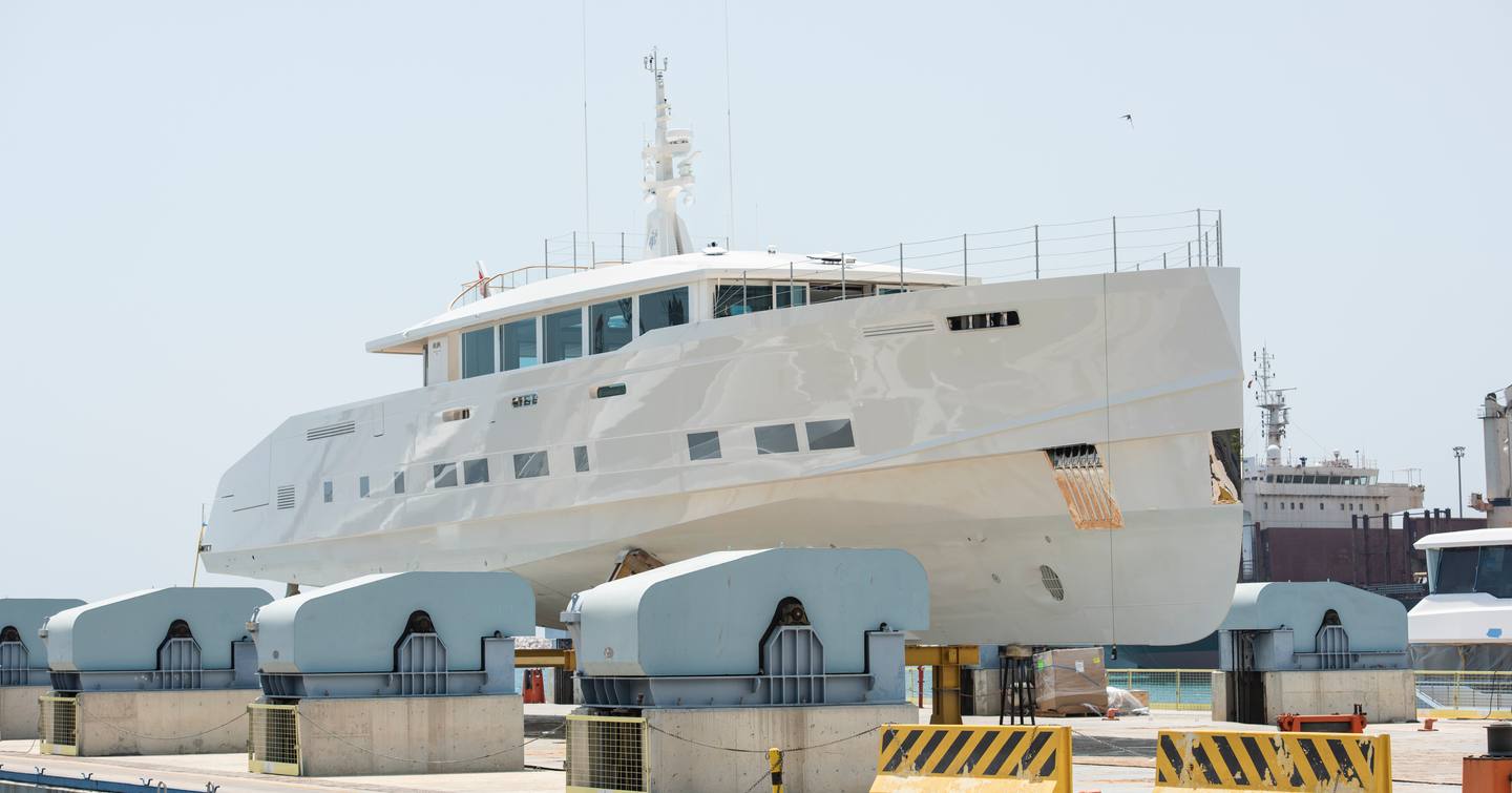 Superyacht Genie Blu at launch ceremony