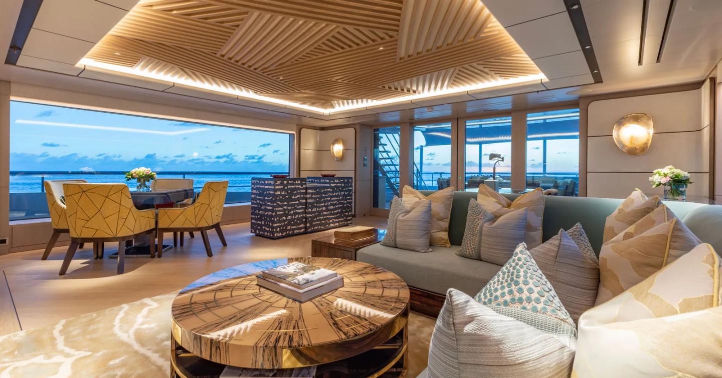 Motor yacht Moon Sand's vibrant interior living area