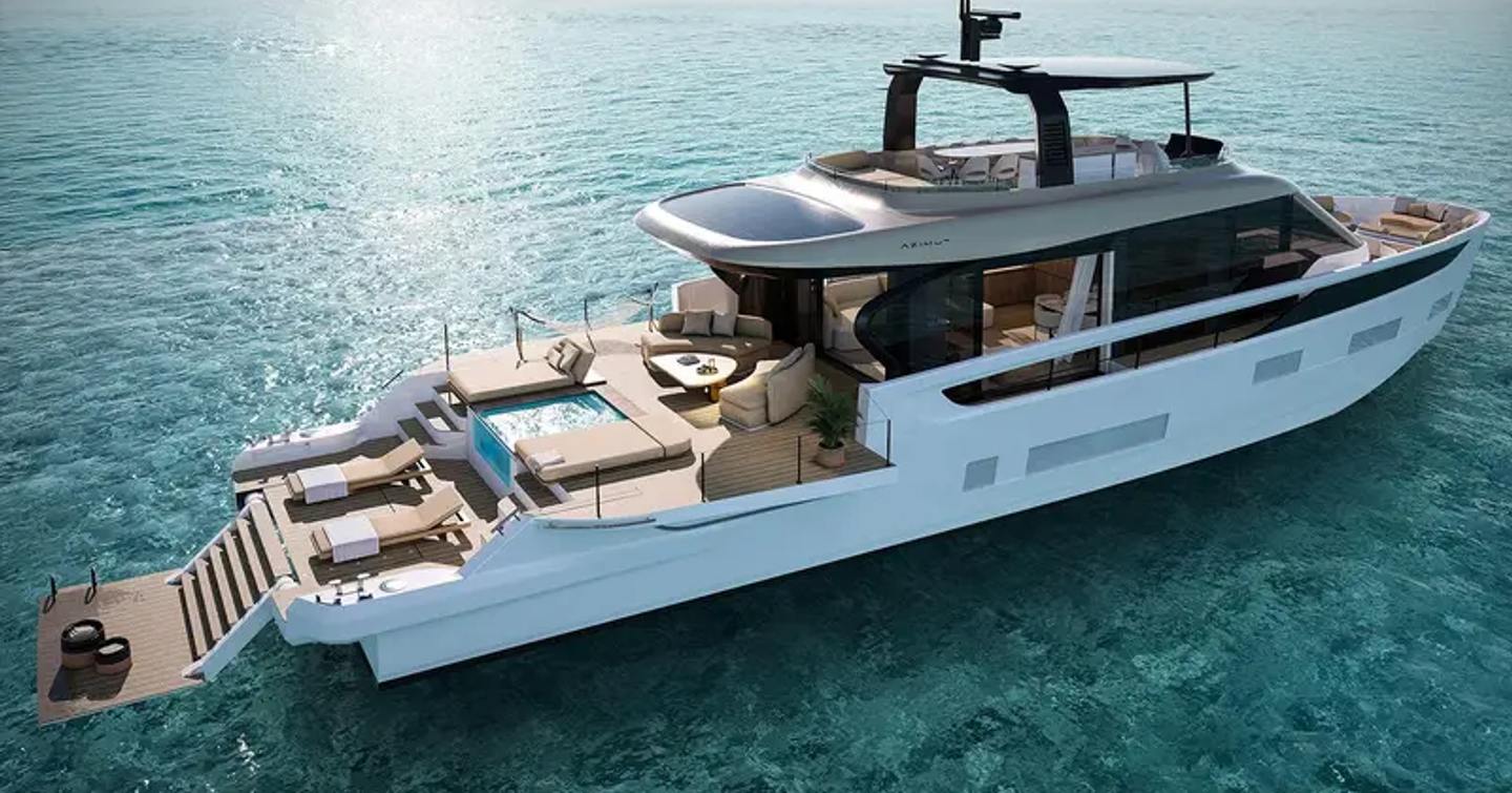 Rendering of new Azimut Seadeck 9 with fold down balconies