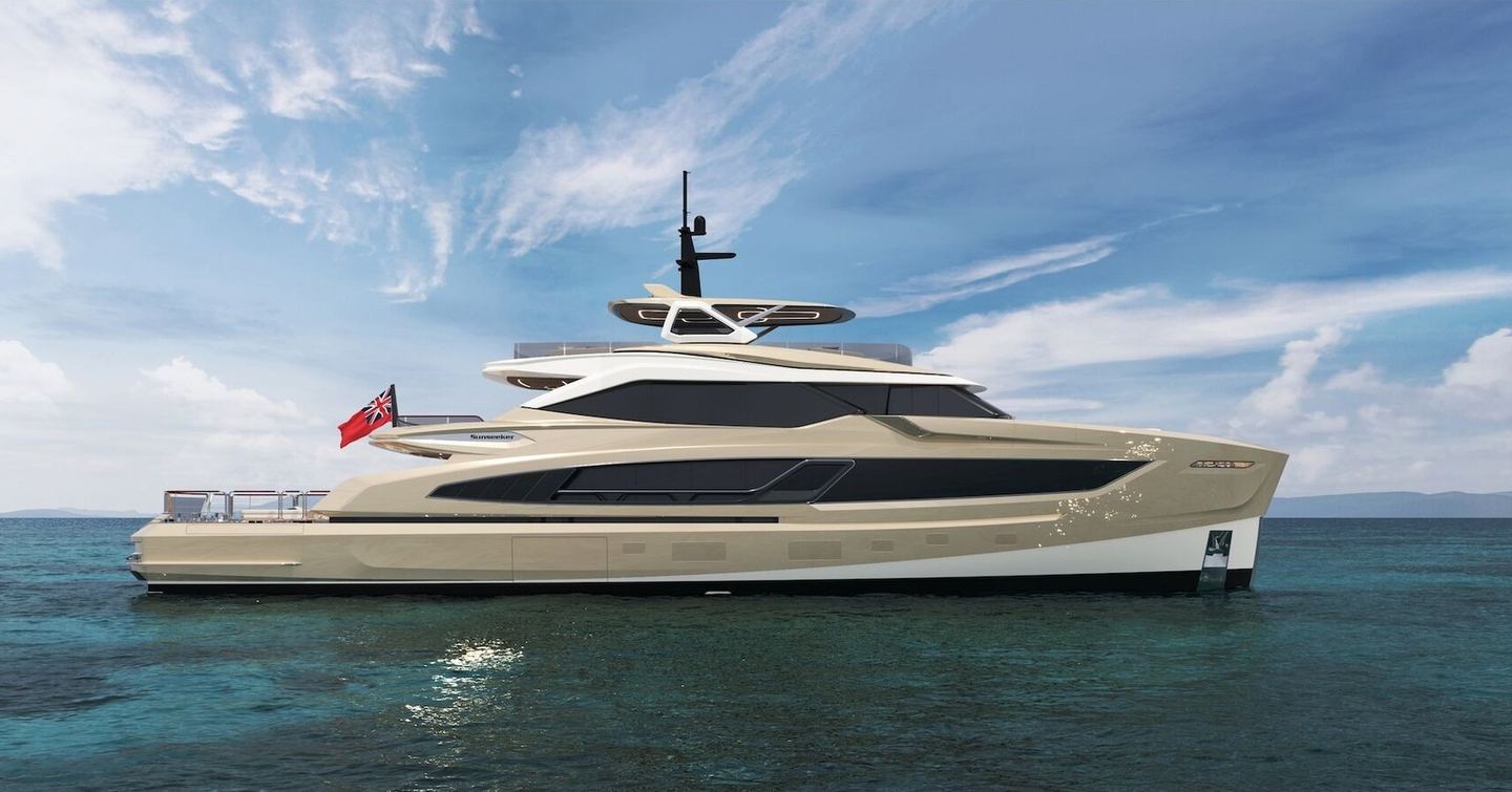 Rendering of the Sunseeker 40M Superyacht at anchor 