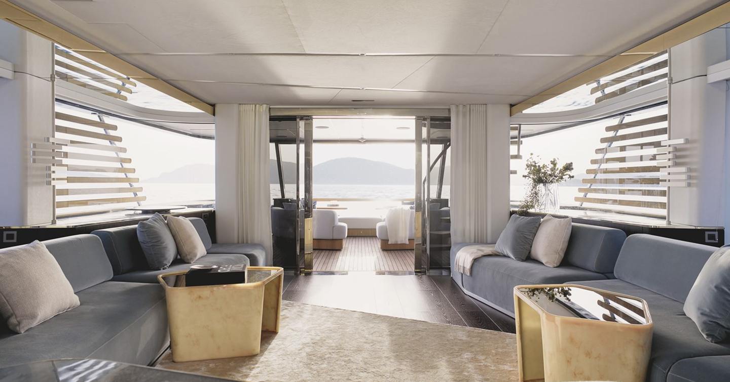 Motor yacht Palmax saloon with glass sliding doors