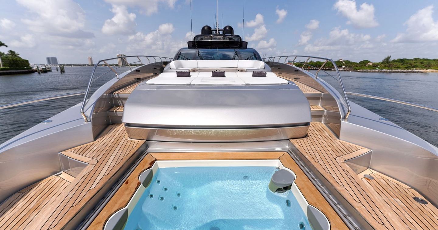 Motor yacht Chop Chop's foredeck with sunpads and jacuzzi