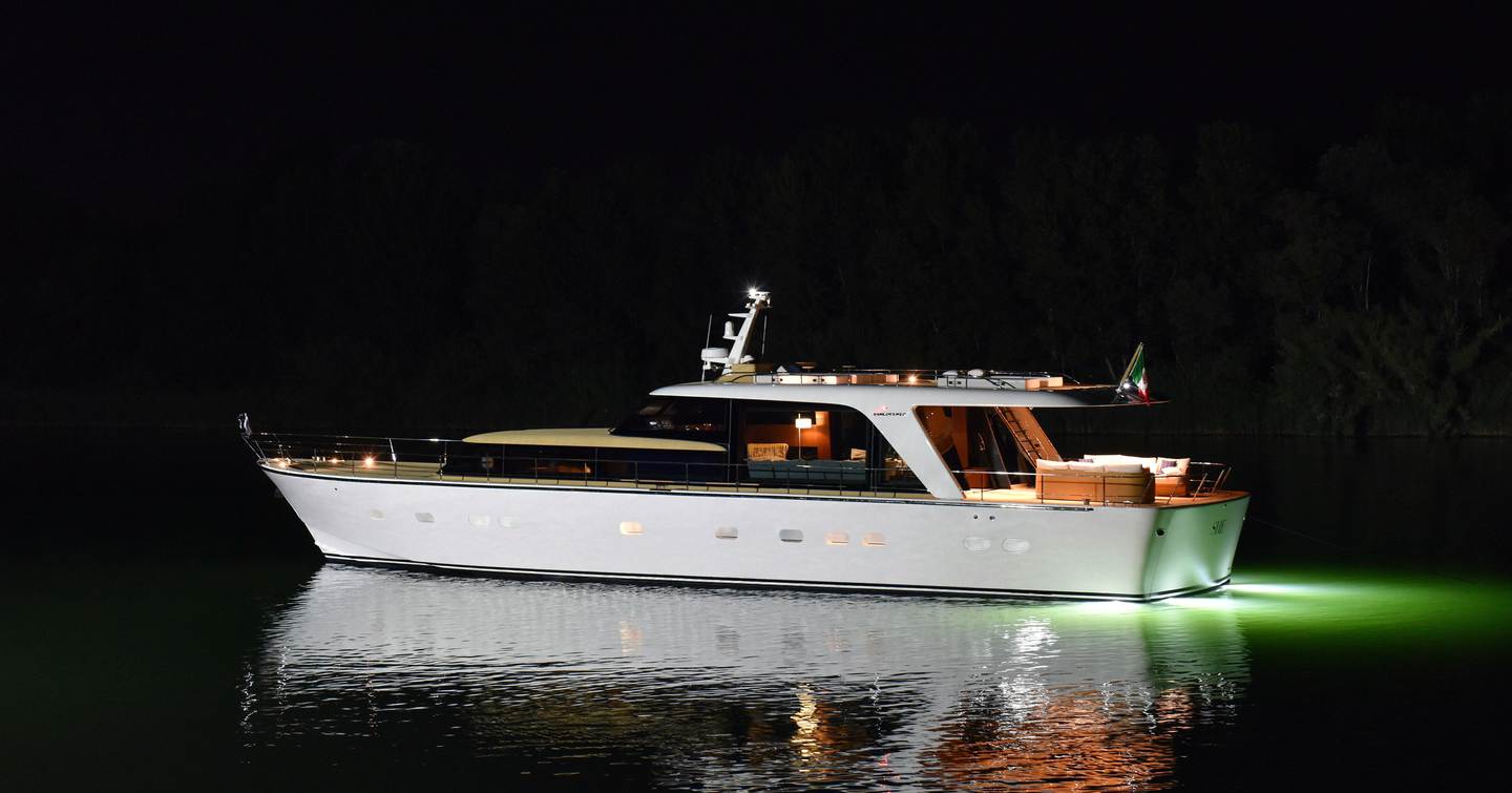 Sanlorenzo She motor yacht at anchor side view 