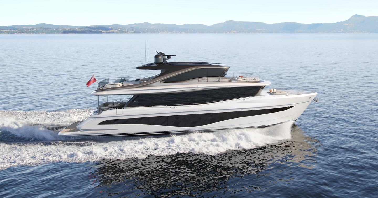 Princess X80 motor yacht under way 