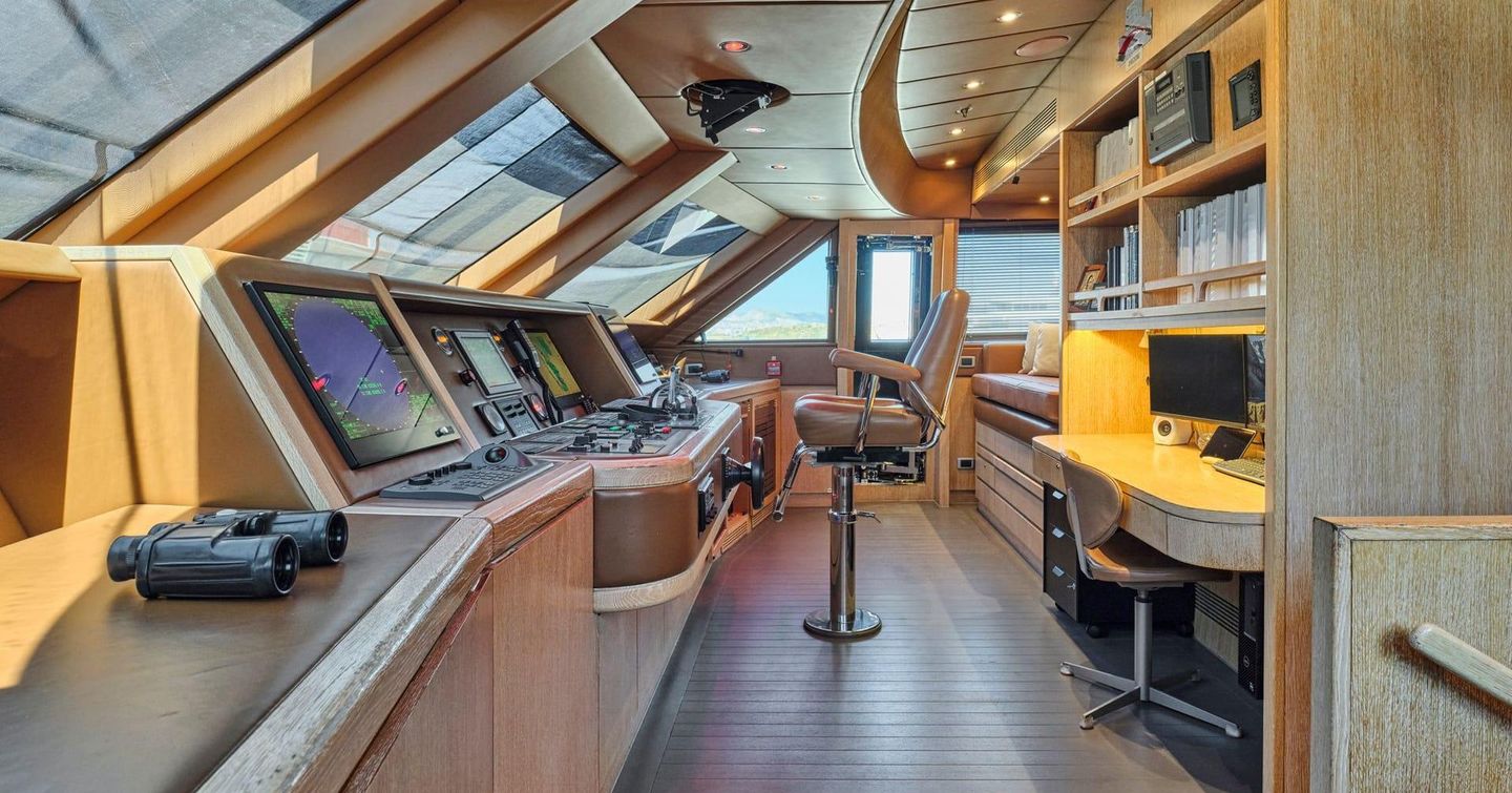 Codecasa superyacht Theolina helm station with wood interiors 