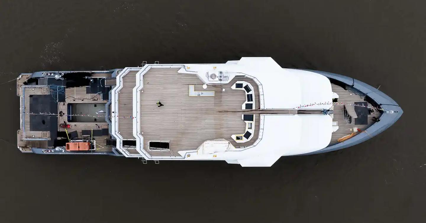 Aerial view of Leapher superyacht Horizon II at launch