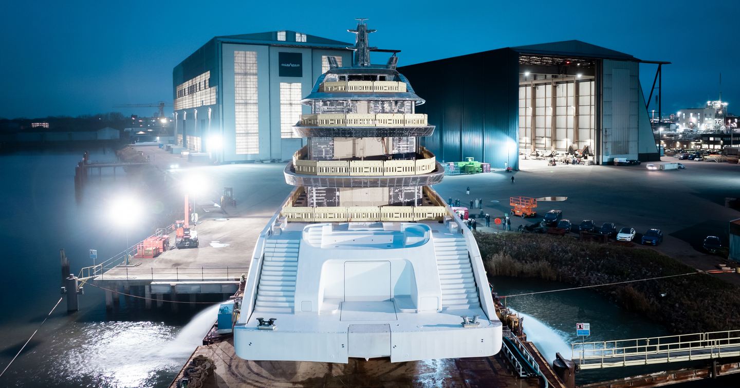 Oceanco Y729 superyacht aft decks under construction on way to oufitting