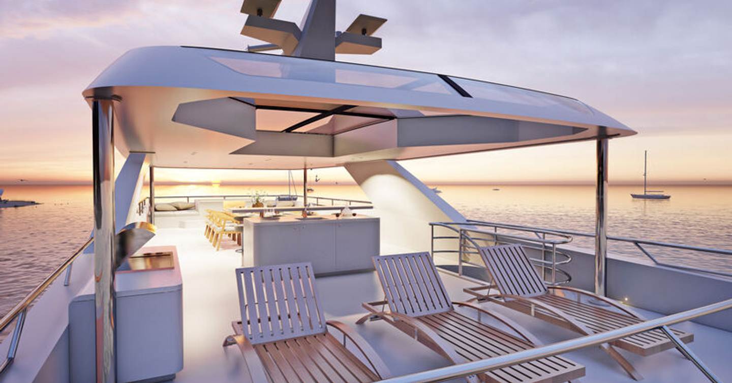 Rendering of Hargrave 125 motor yacht sundeck 