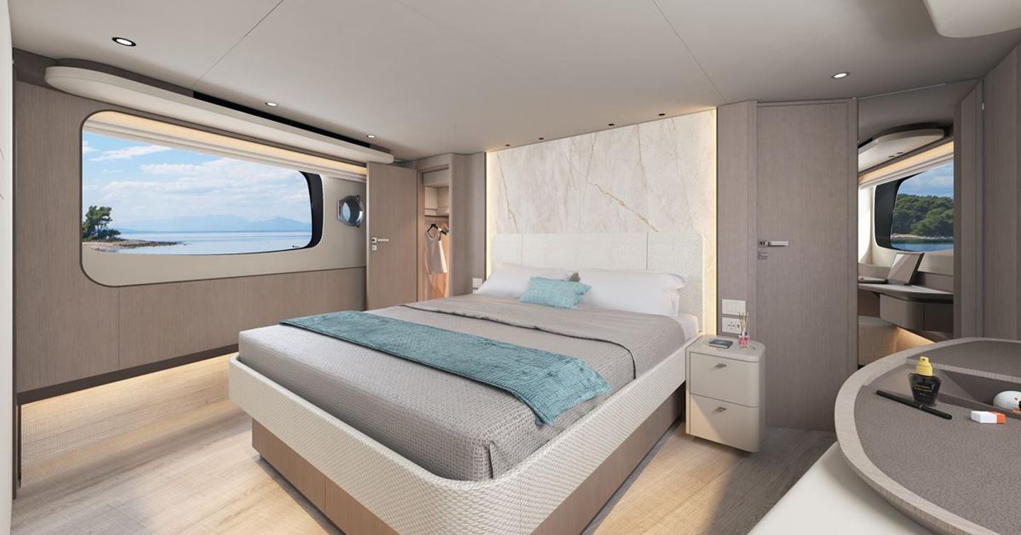 Rendering of Absolute Navetta 58 motor yacht master cabin