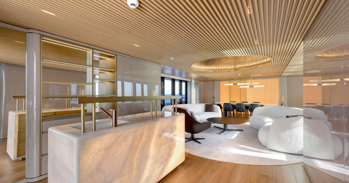 Alia Superyacht Ximena main saloon marbled bar area 
