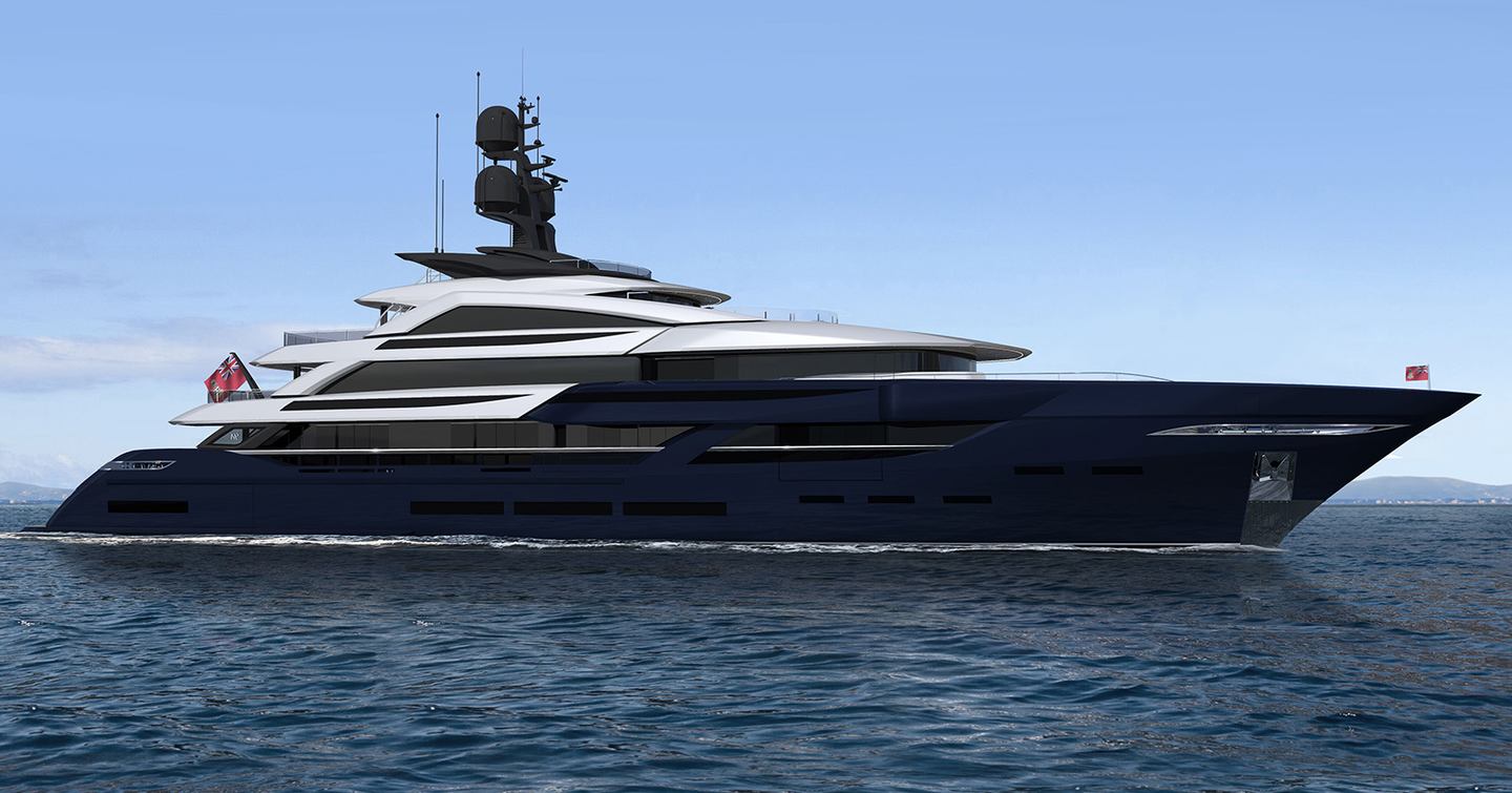 Rendering of ISA Classic 65 superyacht at anchor