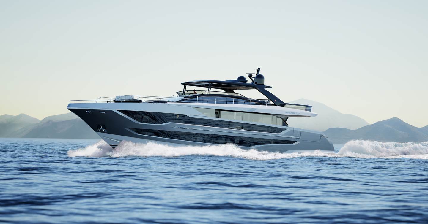 Pearl 100 Hybrid motor yacht underway