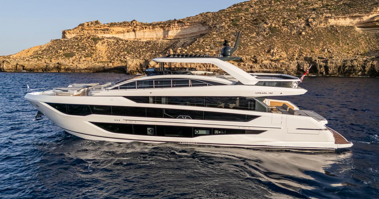 Pearl Yachts Pearl 82 motor yacht at anchor