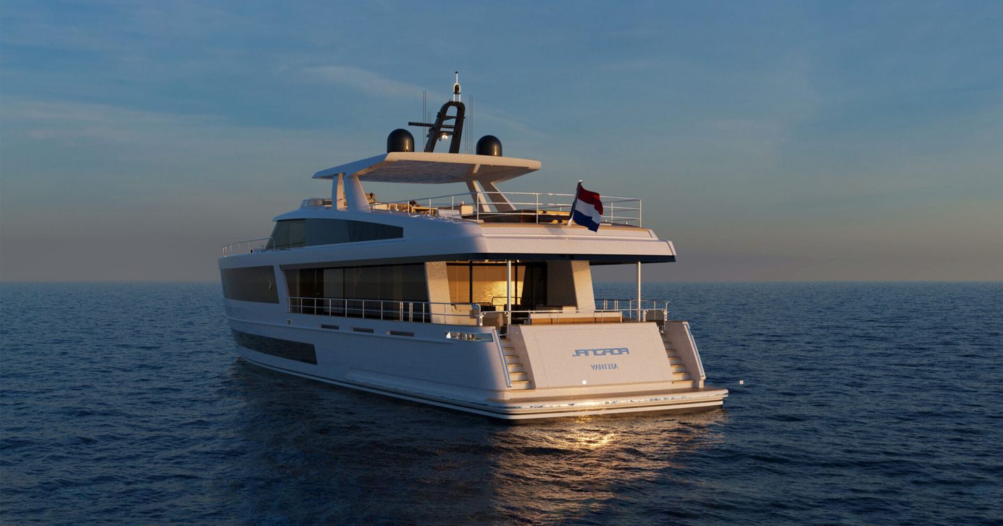 Rendering of 36m Jangada superyacht at anchor 