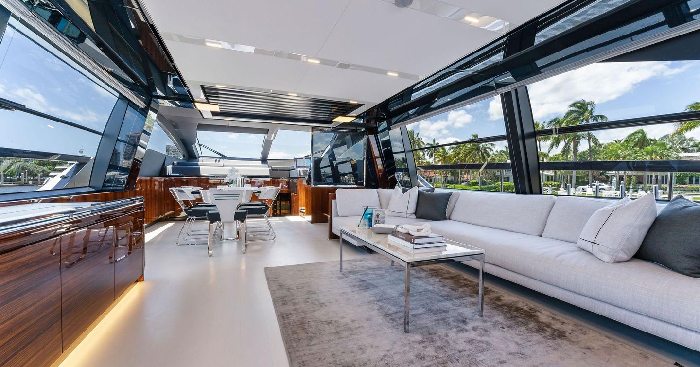 Riva motor yacht Tango Whiskey saloon lounge and dining area  