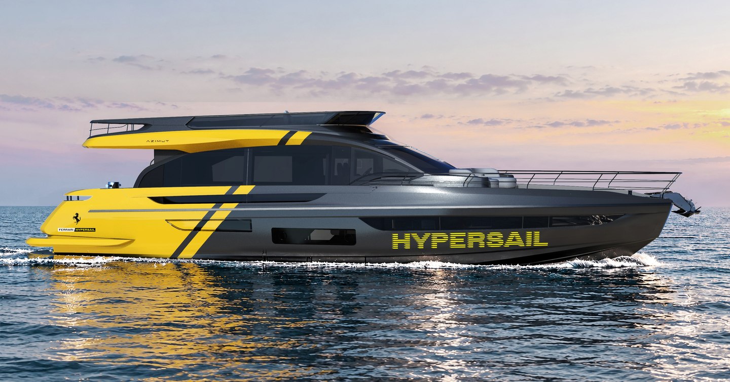 Ferrari Hypersail tugboat under way
