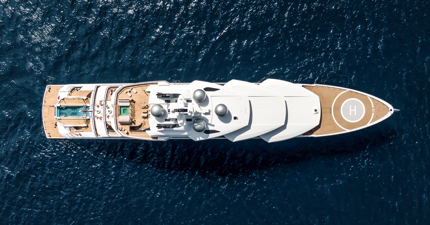 Aerial view of superyacht Amadea