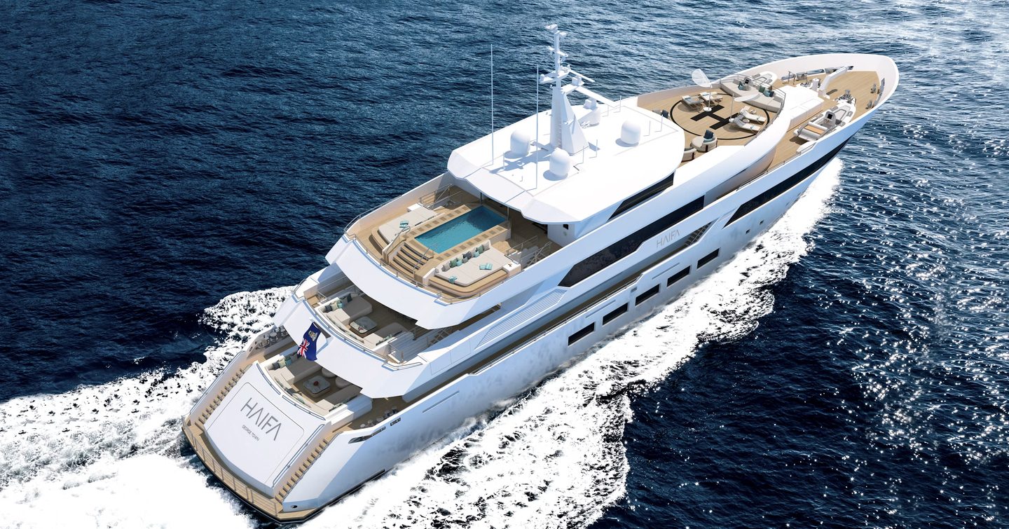 Rendering of superyacht Haife under way 