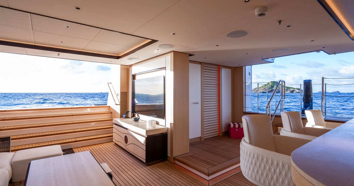 Superyacht Asia's mounted TV inside beach deck