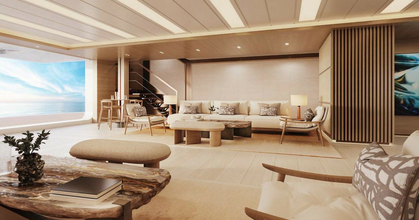 Interior lounge area onboard superyacht REV OCEAN