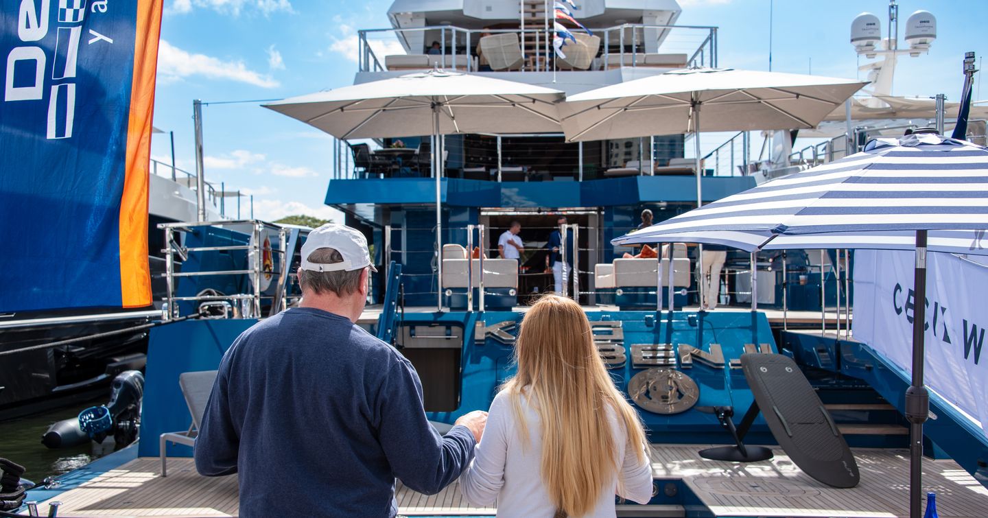 Yacht Buyers looking at yachts during FLIBS