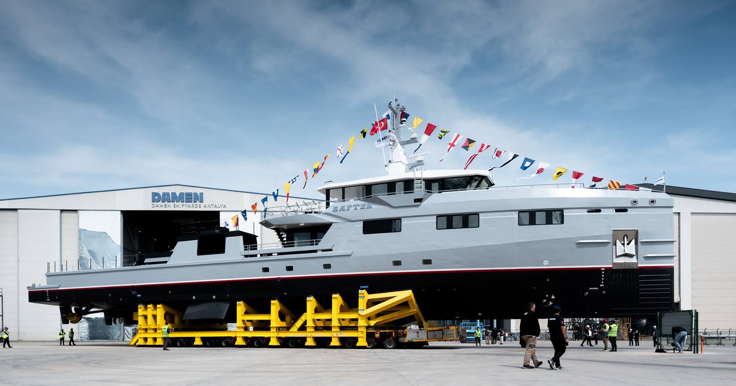 Damen YS 53 Support Yacht Rafter on trolley on way to launch