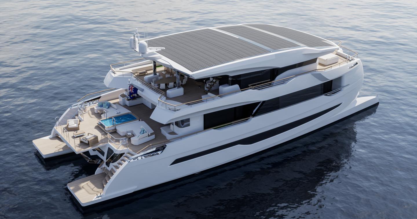 Silent Yachts 120 Explorer catamaran at anchor