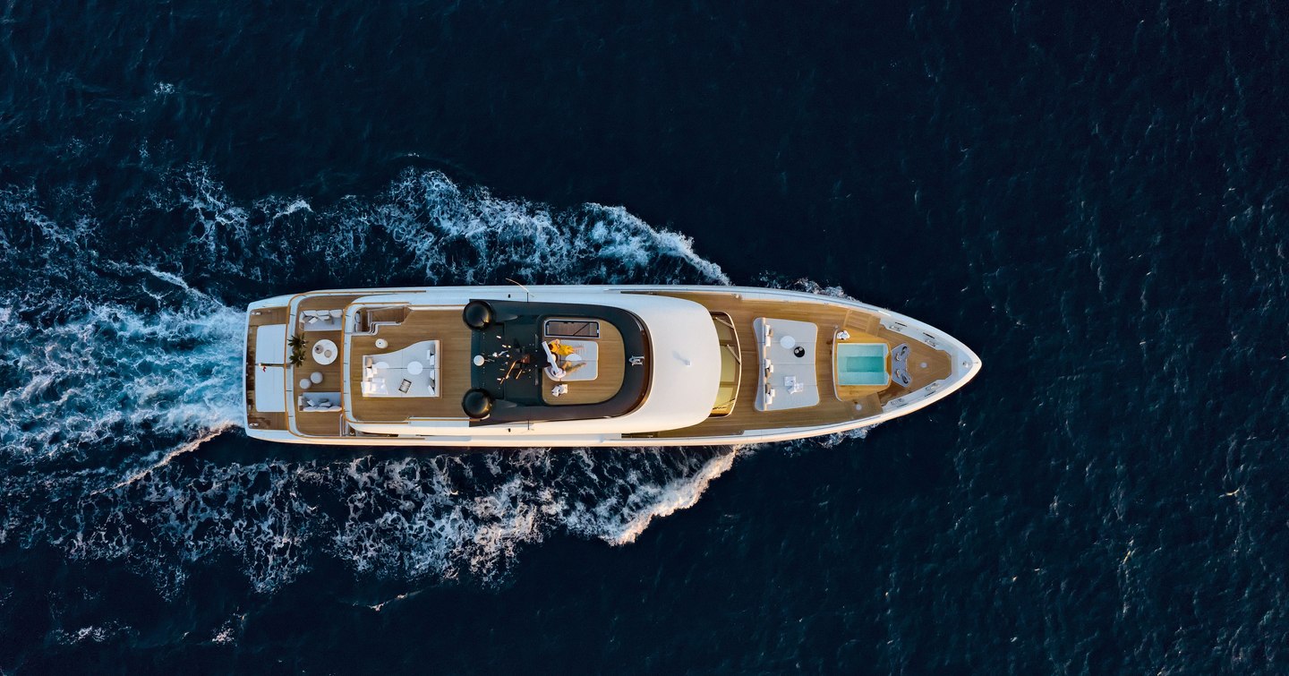 Aerial view of Benetti Motopanfilo 37M motor yacht under way 