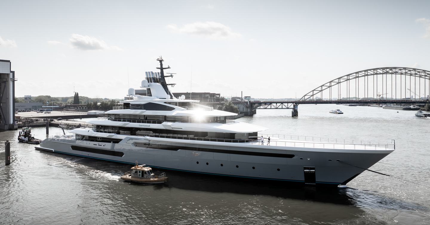 Superyacht Leviathan outside Oceanco shipyard 