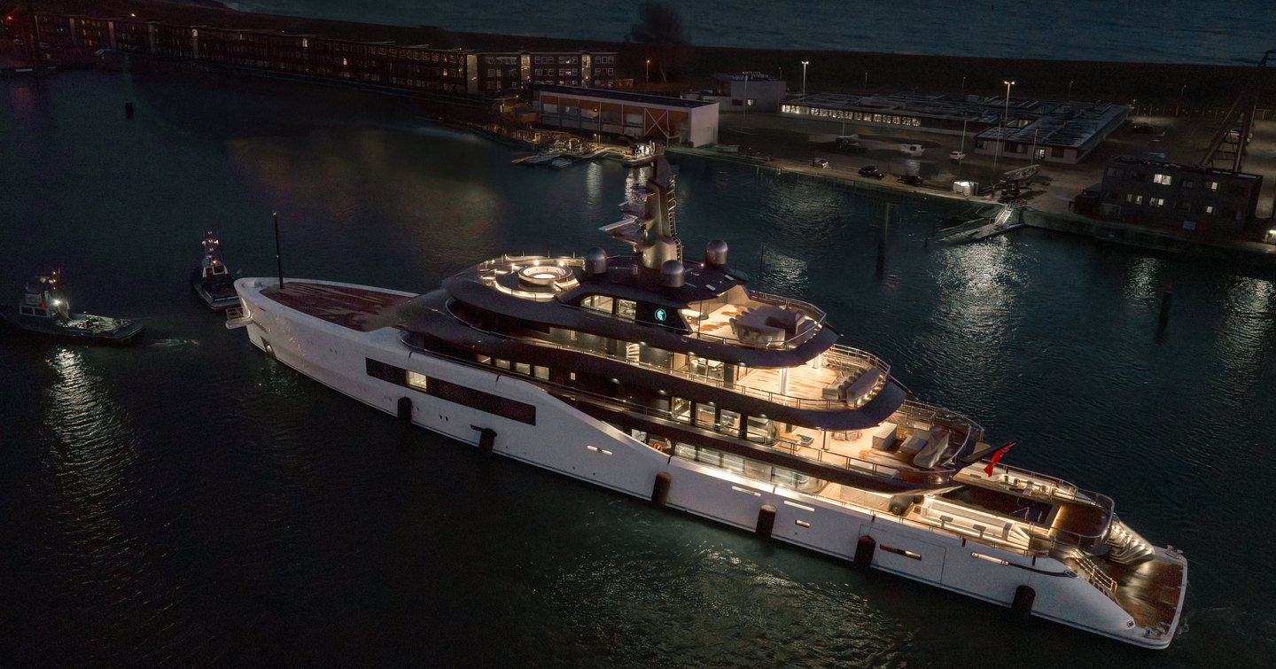 Amels 80 Pangea Superyacht at night