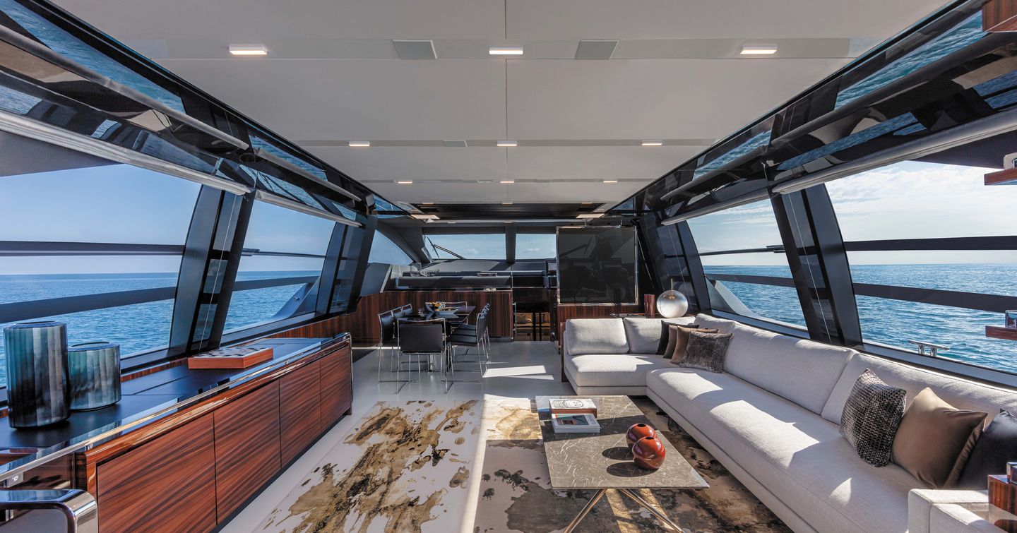 Riva 88' Folgore motor yacht saloon lounge area 