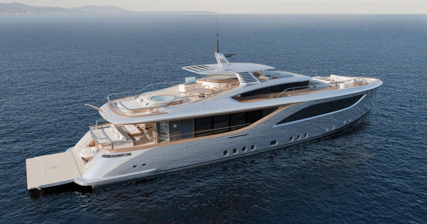 SES Yachts EPOQ Gentleman motor yacht at anchor view of aft decks 