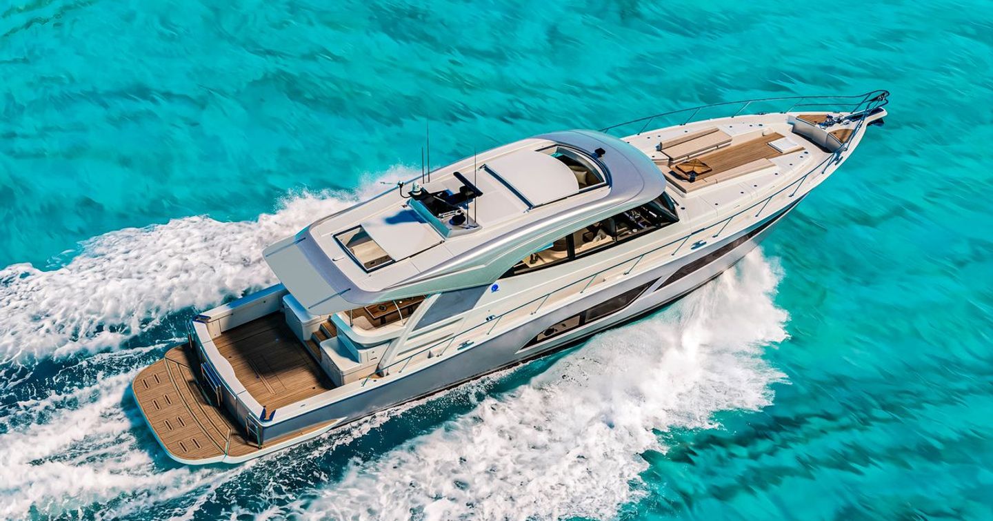 Rendering of Riviera 735 SUV motor yacht under way
