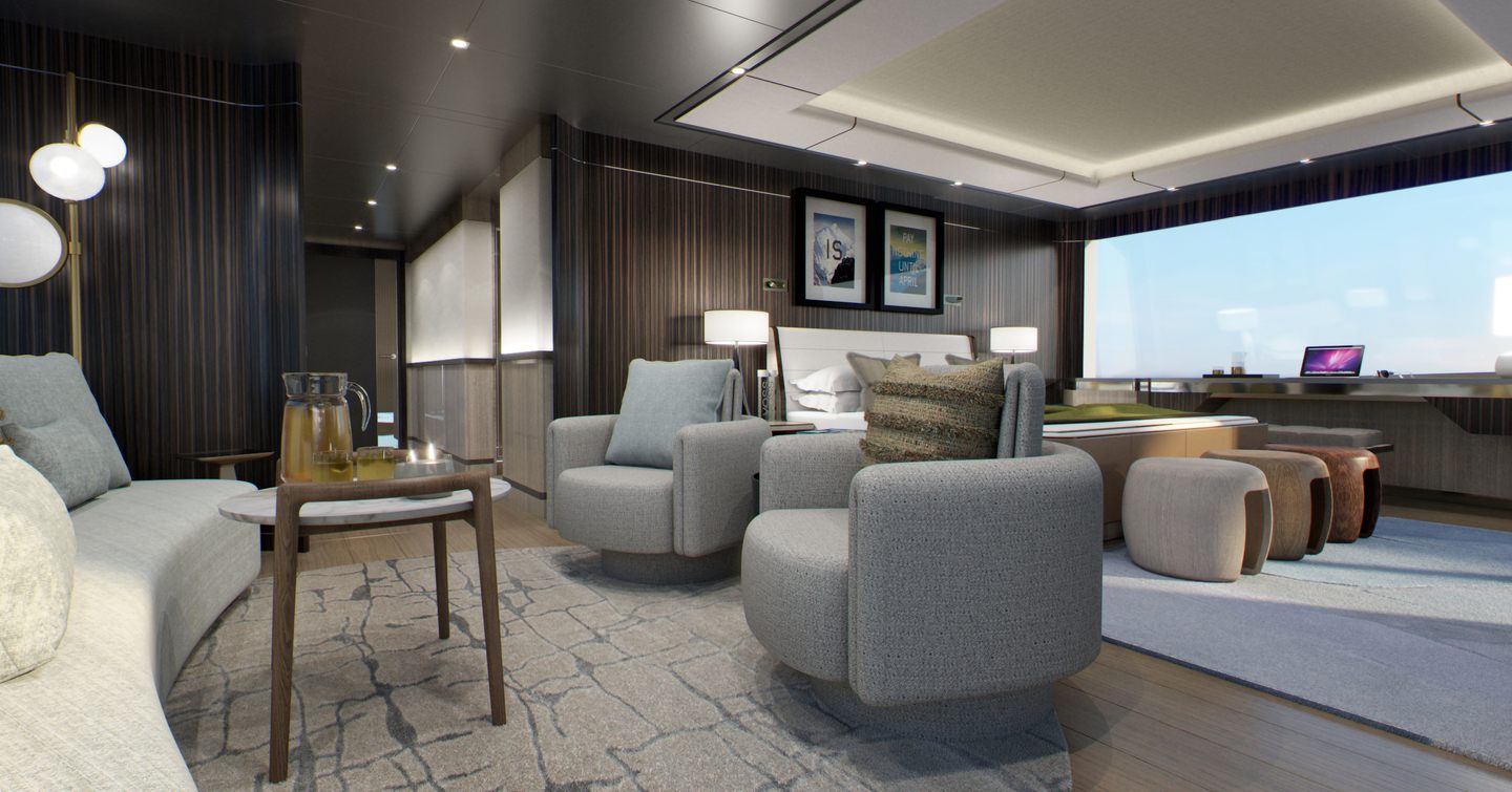 Rendering of superyacht Spitfire interior seating area