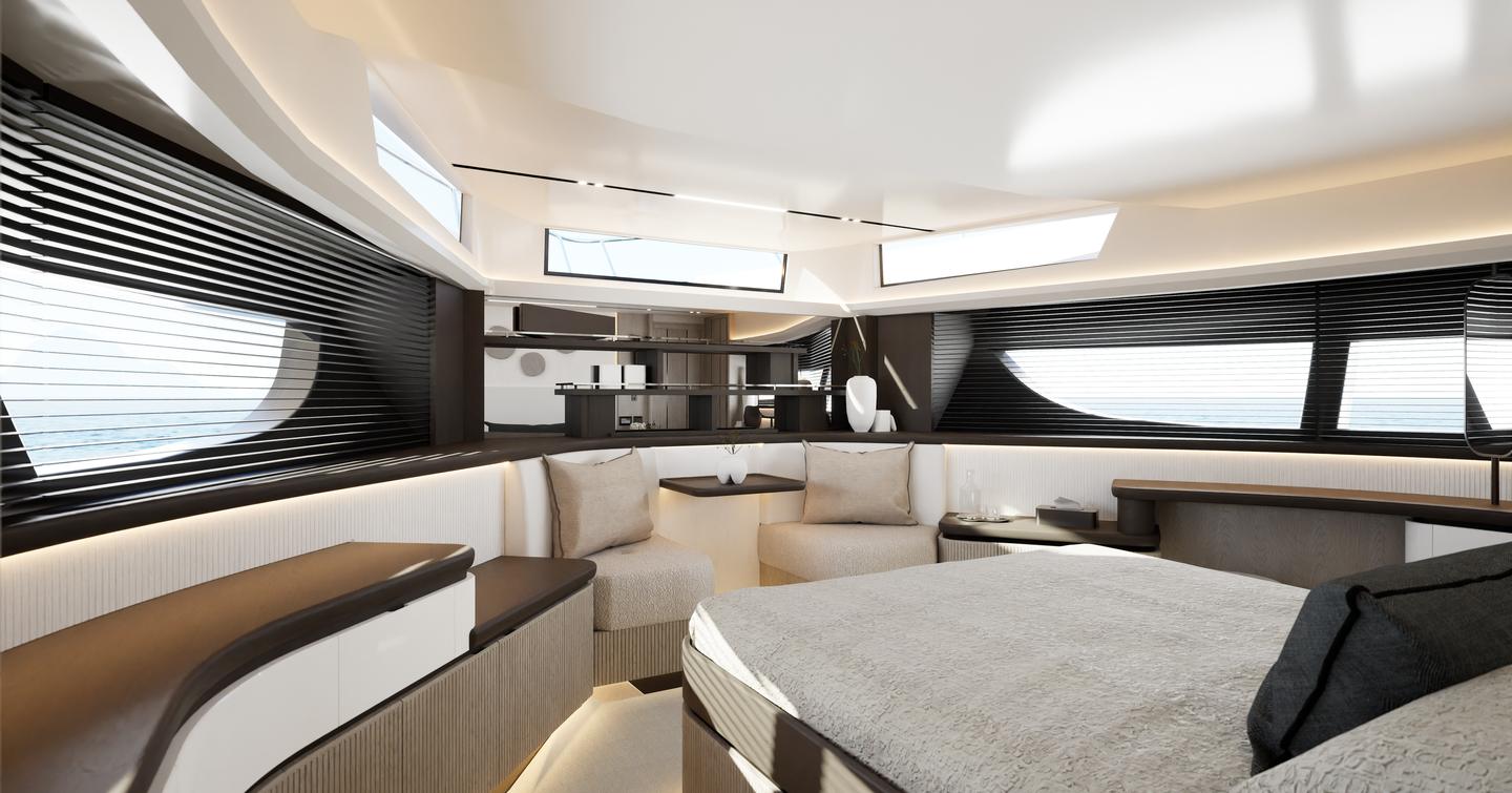 Rendering of Pearl 73 motor yacht owner's cabin