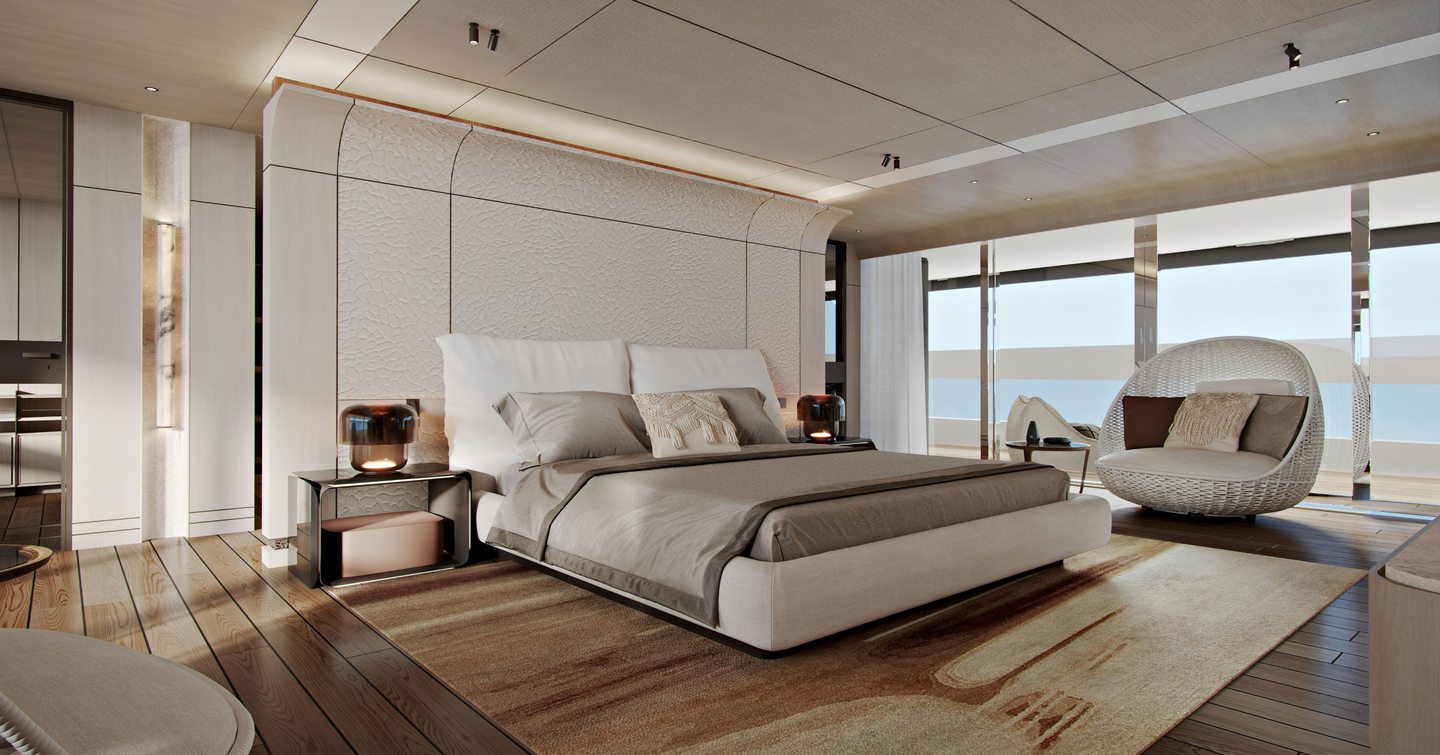 Rendering of Cantieri di Pisa Super Polaris 70 explorer yacht master cabin