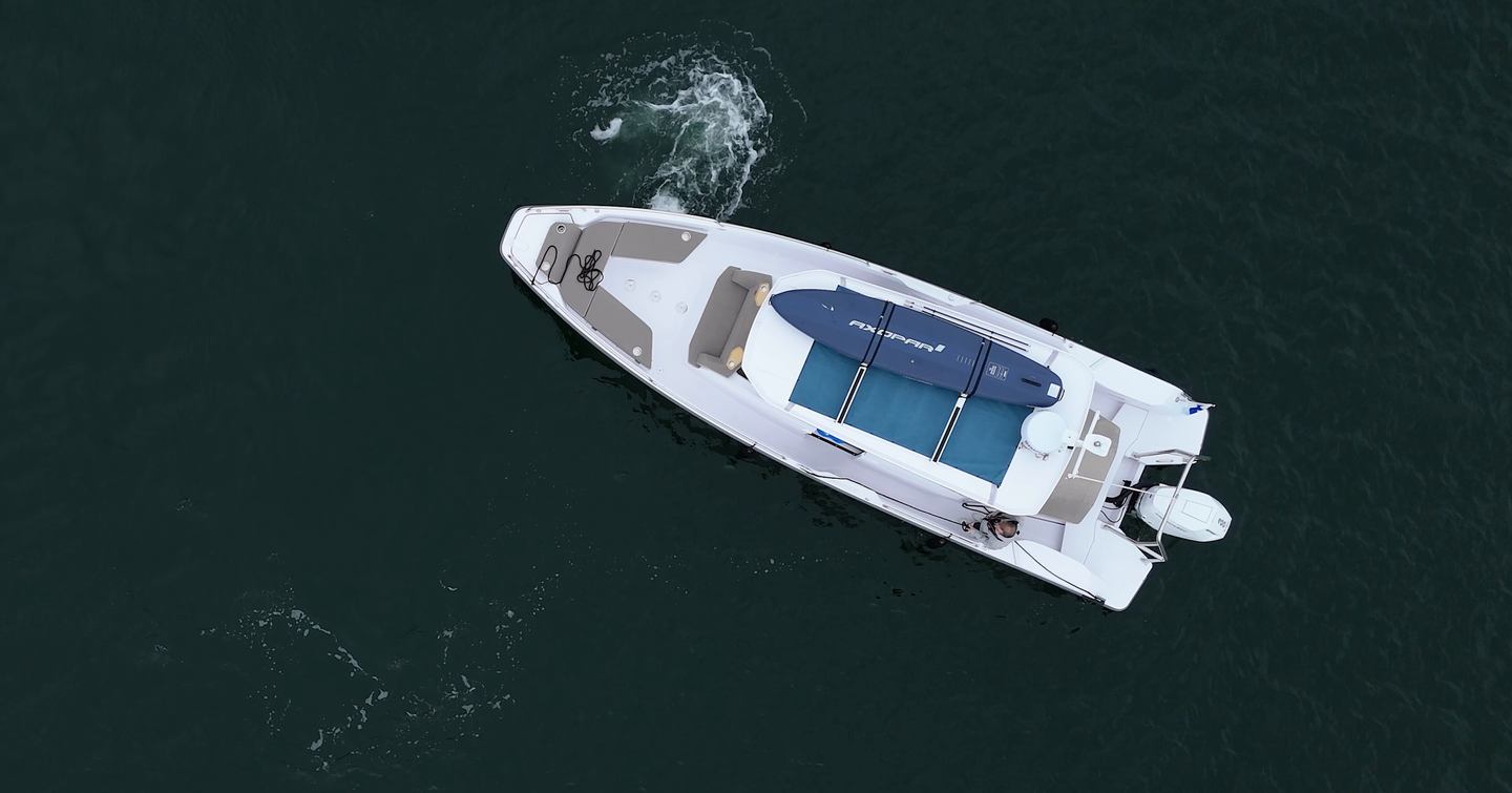 Axopar-29-XC-Cross-Cabin-Review-overhead-in-the-marina