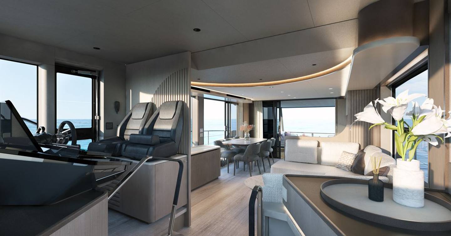 Rendering of Absolute Navetta 58 motor yacht interior helm station