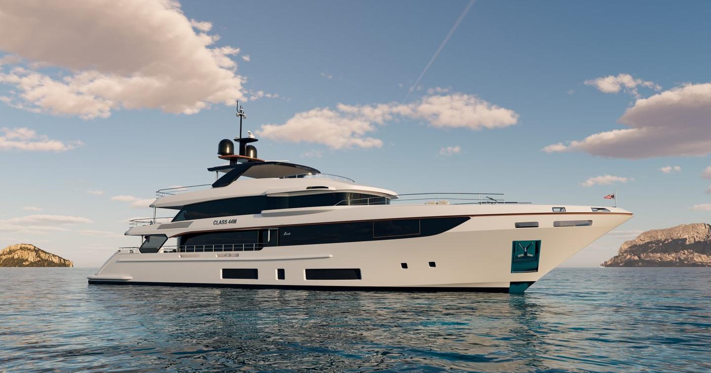 Rendering of Benetti Class 44M superyacht at anchor 