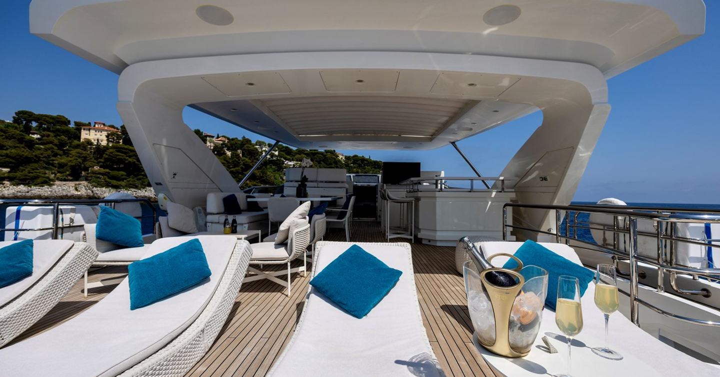 Azimut motor yacht Anastasia V sundeck with sun loungers 