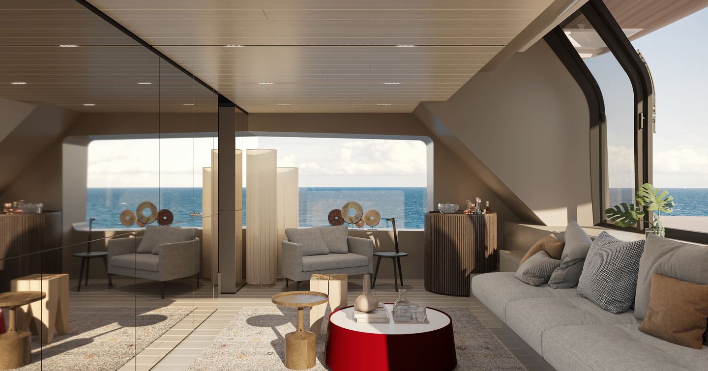 Rendering of Bluegame BGX83 motor yacht interior seating 