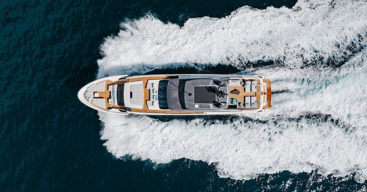 Superyacht underway at speed