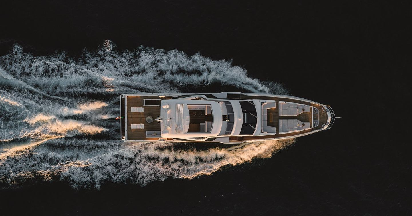 Aerial view of Superyacht One & Only under way 