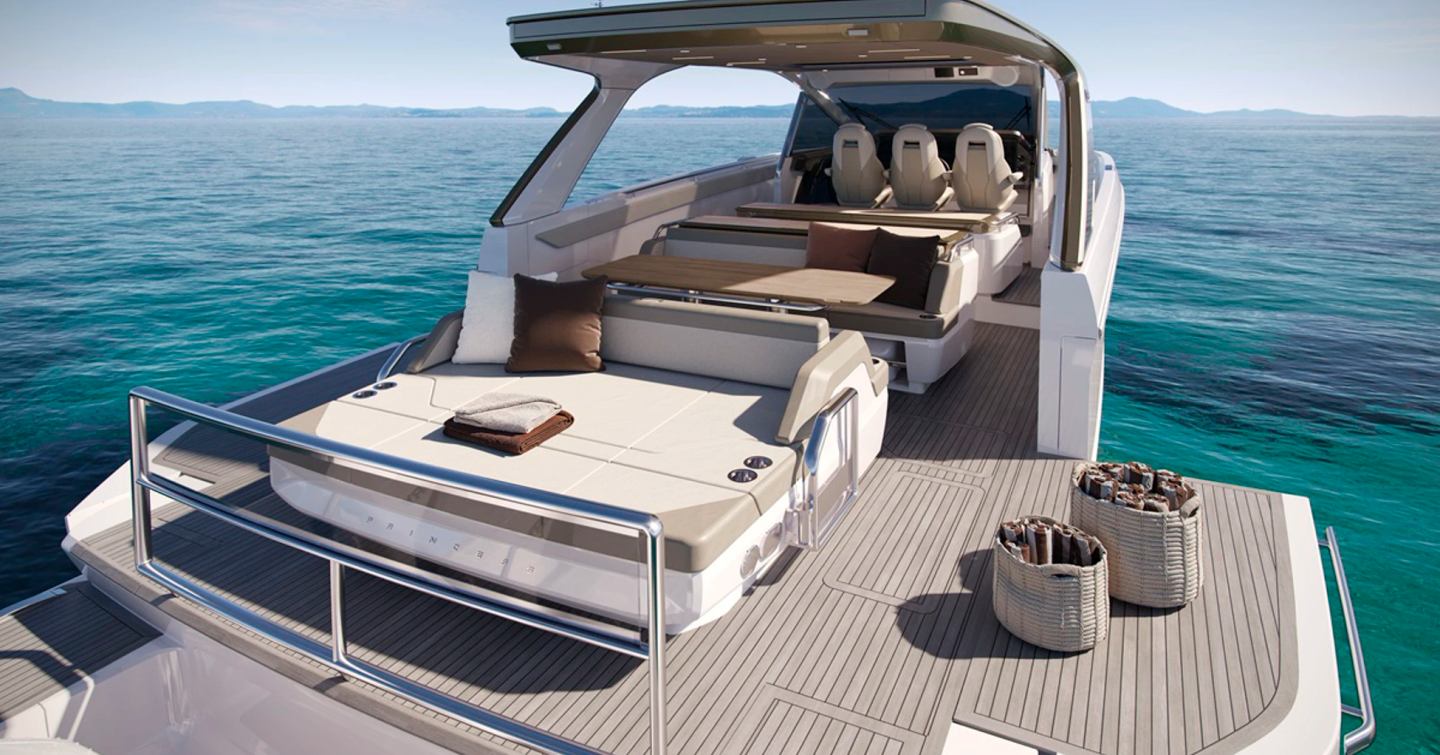 Princess C48 Open OB motor yacht aft deck with sun pads 