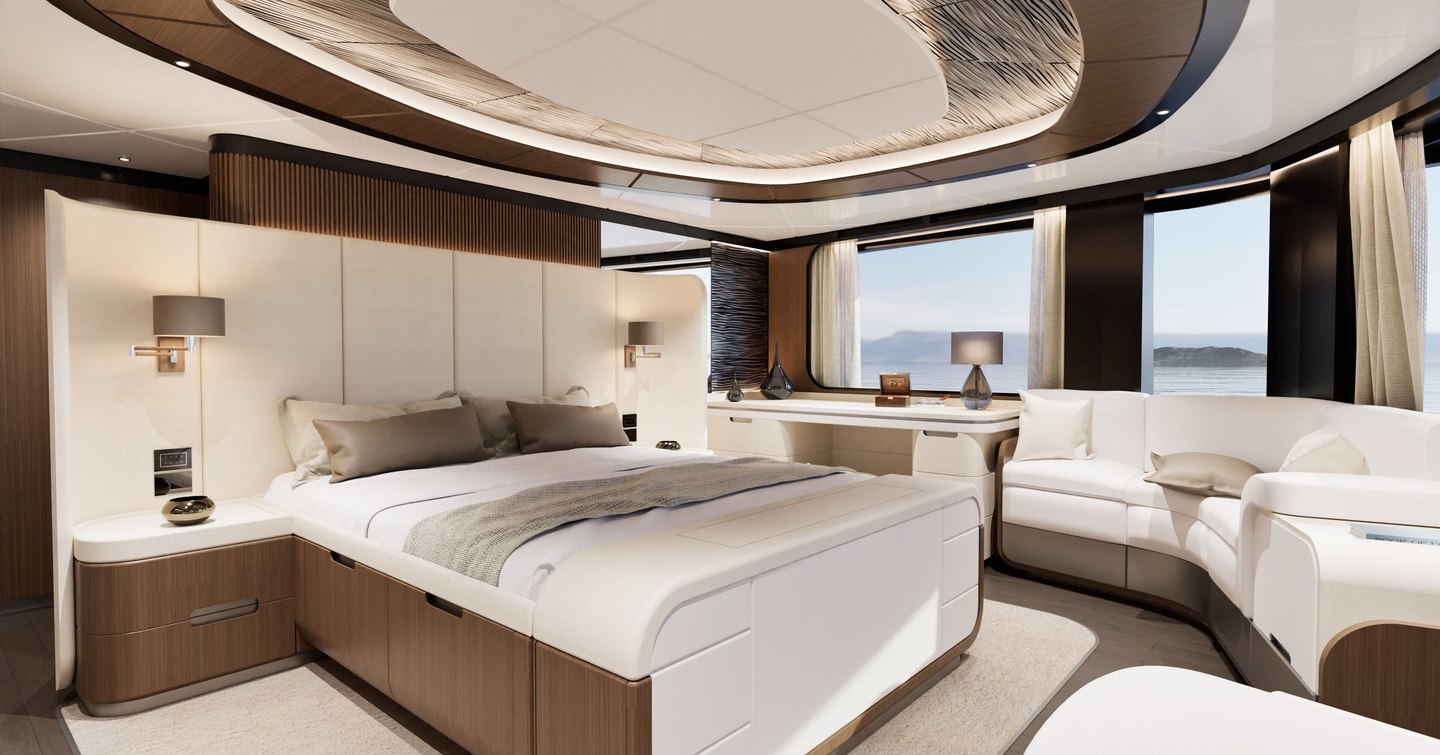Rendering of GX42 superyacht master cabin