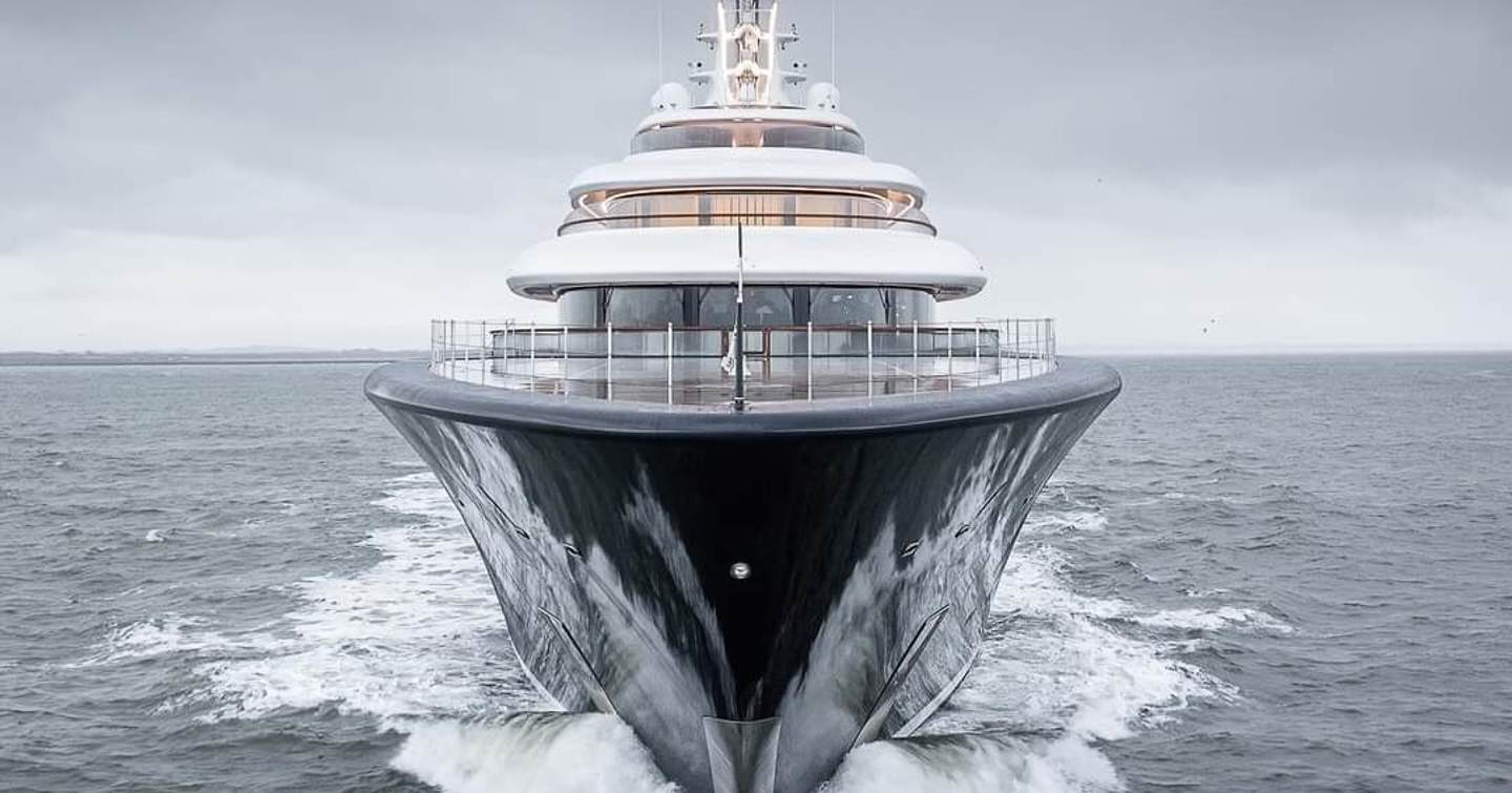 Superyacht BREAKTHROUGH bow, at sea