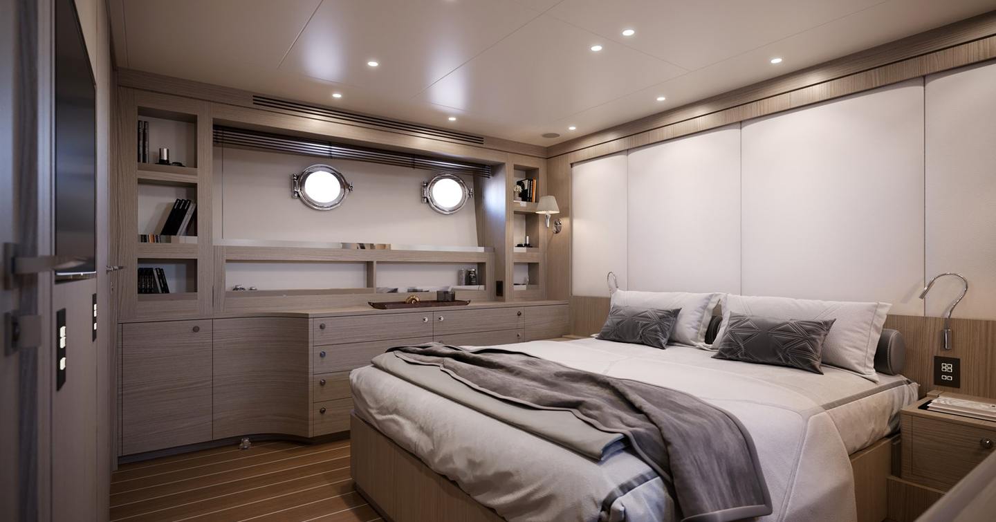 superyacht AF master cabin with grey details