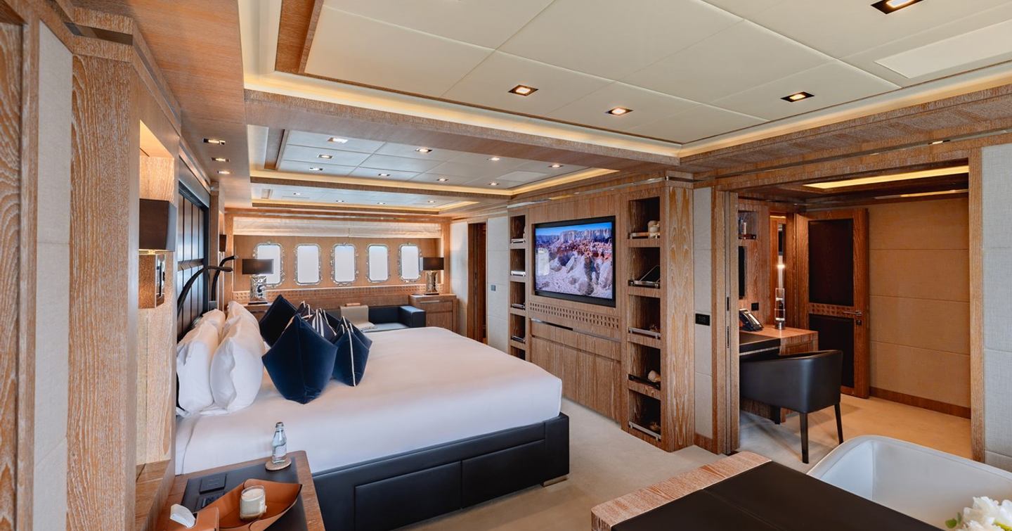 Superyacht Royale X master cabin with private office space