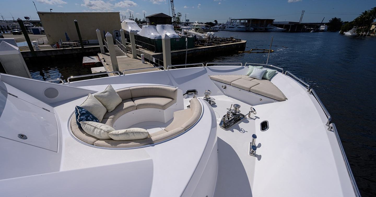 Superyacht Tireless' foredeck with circular seating