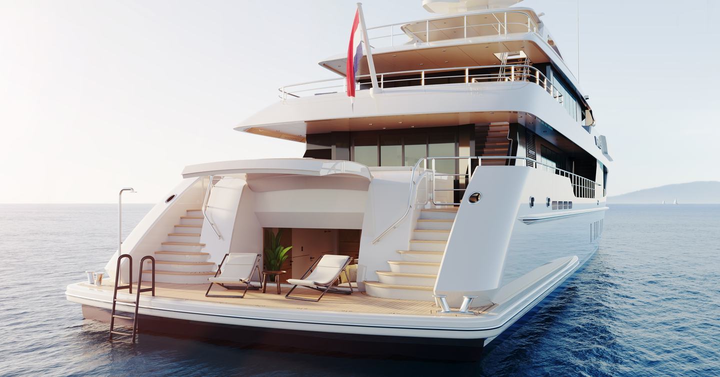 Aft view rendering of Heesen superyacht SOLEMATES